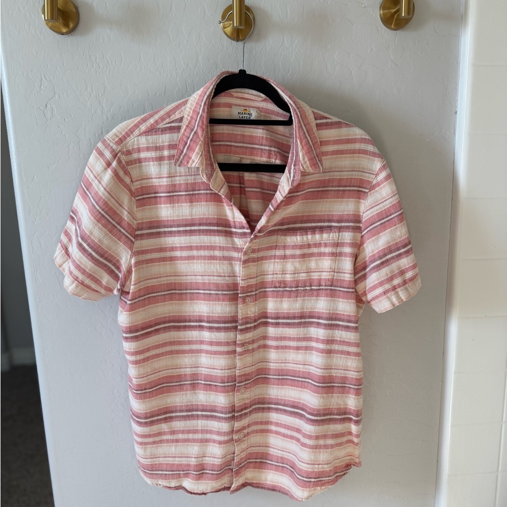 Marine Layer Pink and White Casual Button Down Shirt